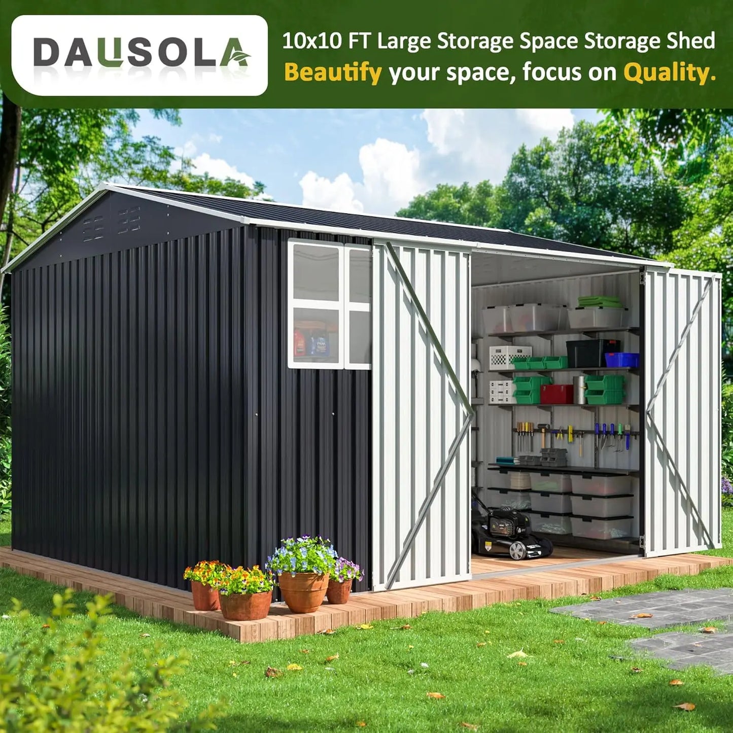 Outdoor Storage Shed Large Metal Tool Sheds With Lockable Doors