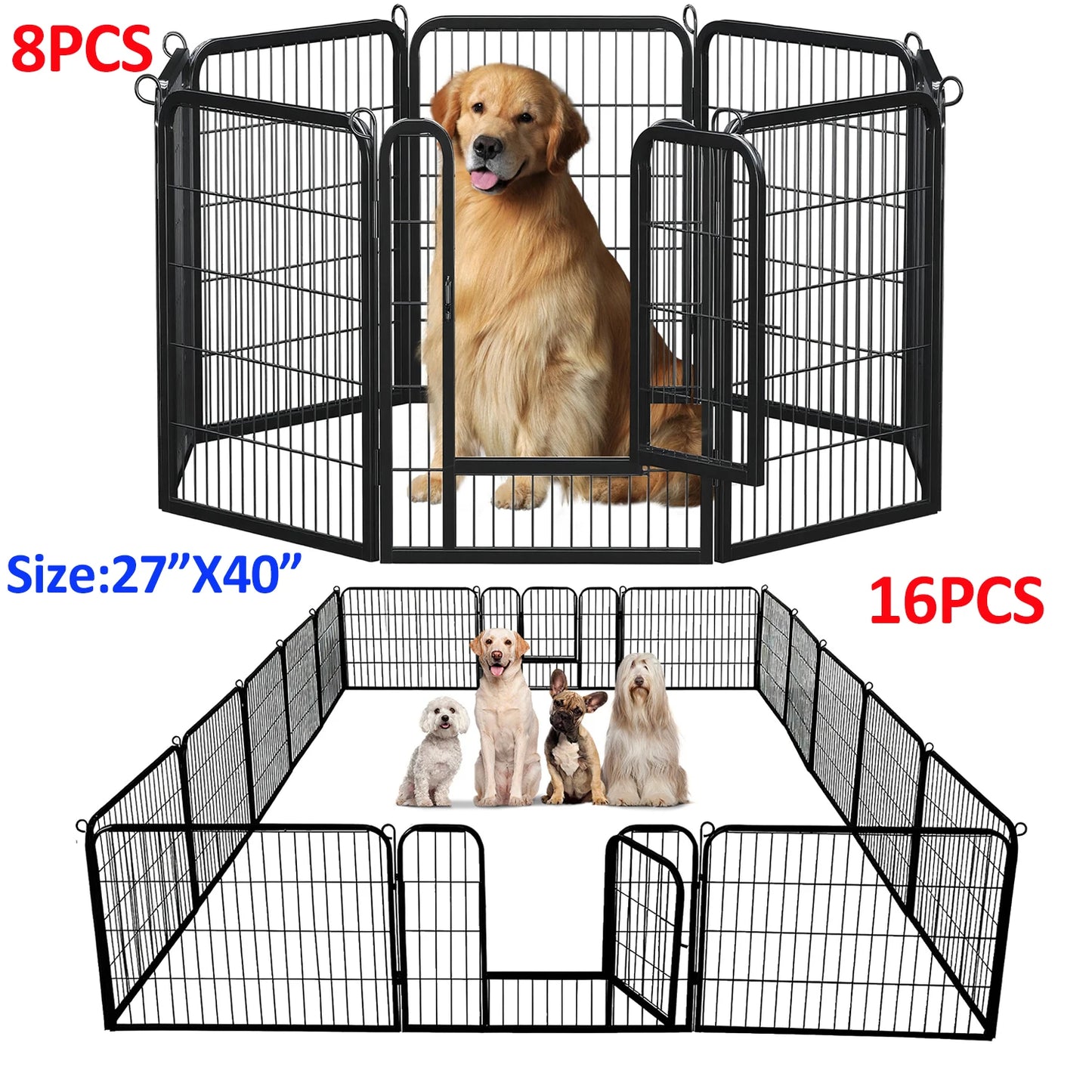 Dog Playpen With Door Foldable Metal Pet Fence Indoor Outdoor