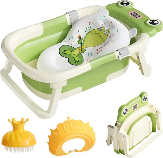Foldable Baby Bath Tub With Cushion Thermometer For Newborns
