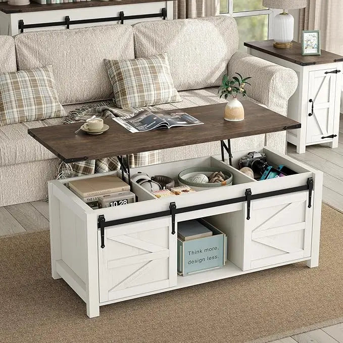 Farmhouse Style Sliding Barn Door Coffee Table Height Adjustable Customizable