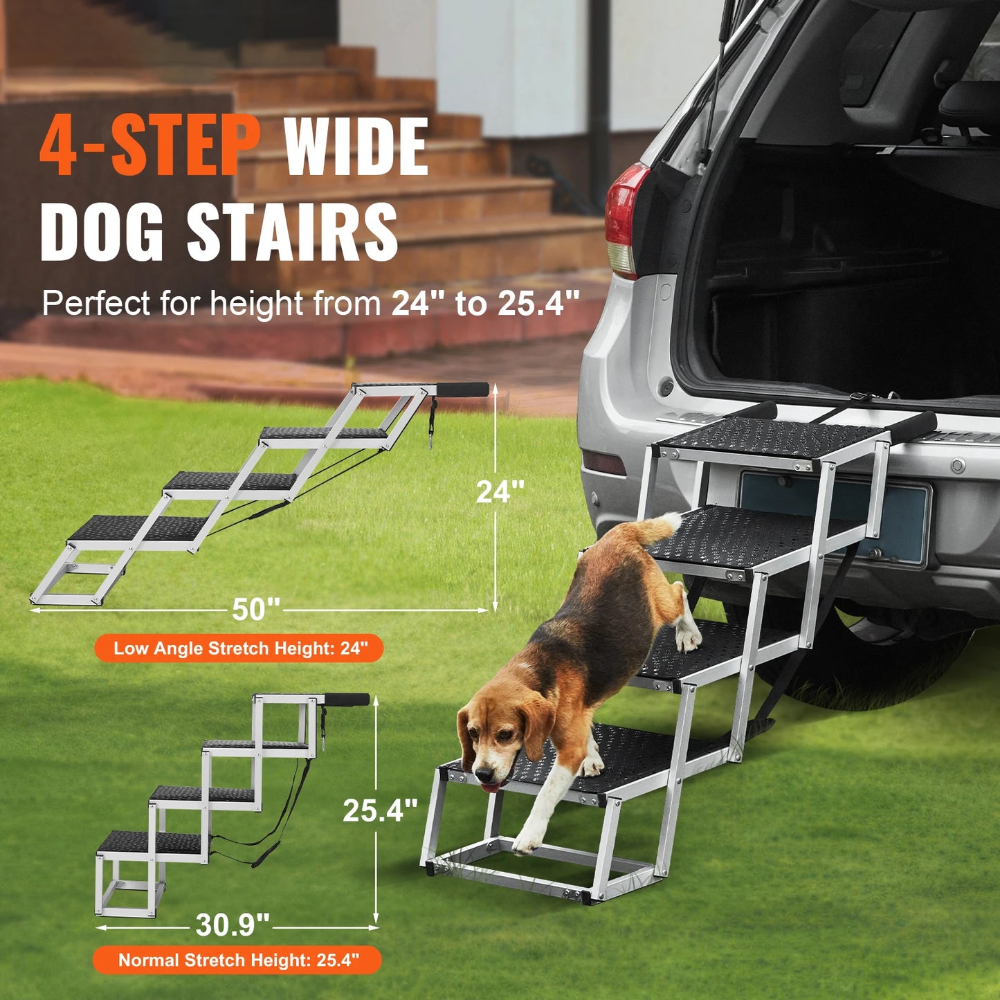 SucceBuy Dog Car Stair Folding Portable Pet Steps Lightweight Aluminum