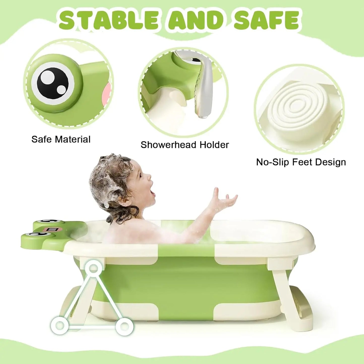 Foldable Baby Bath Tub With Cushion Thermometer For Newborns