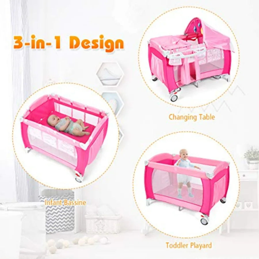 4 In 1 Pack And Play Bassinet With Zippered Canopy