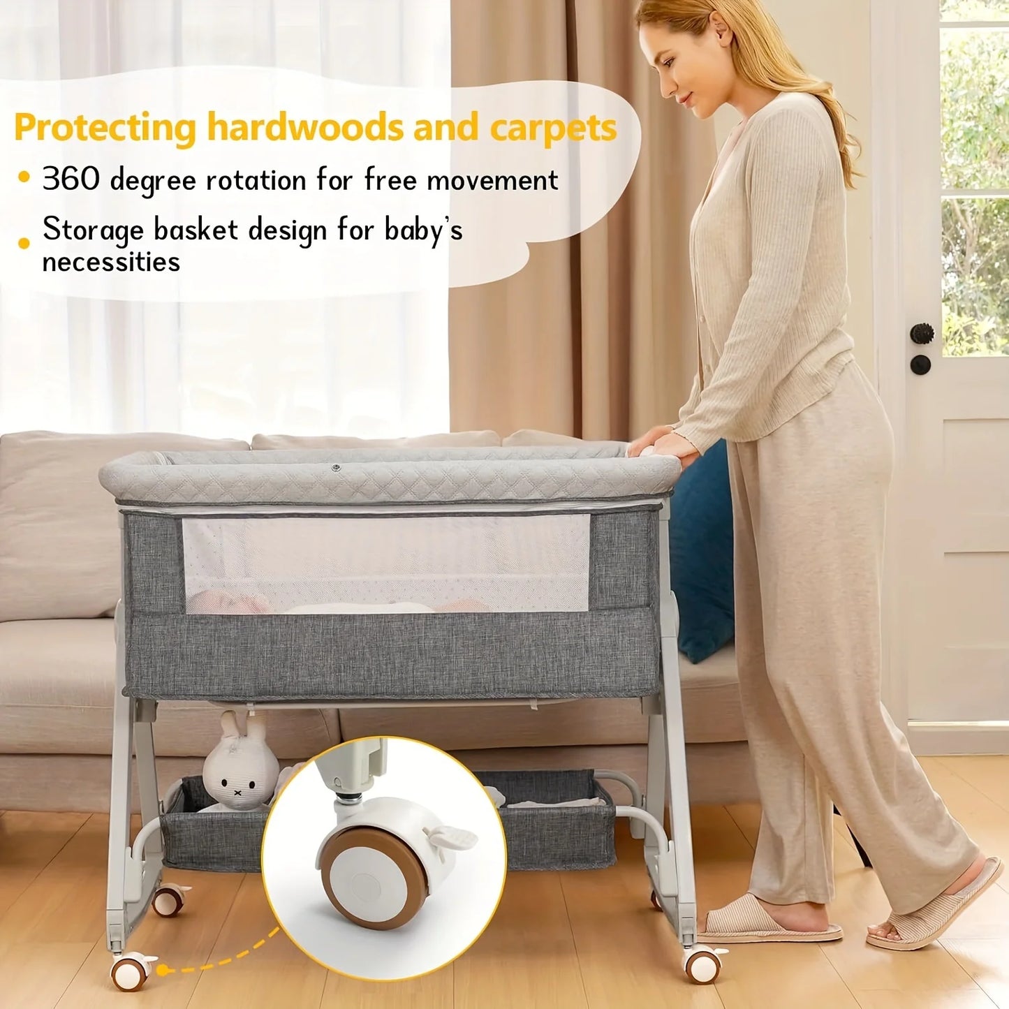 Baby Bassinet Bedside Sleeper 3 In 1 With Wheels Portable