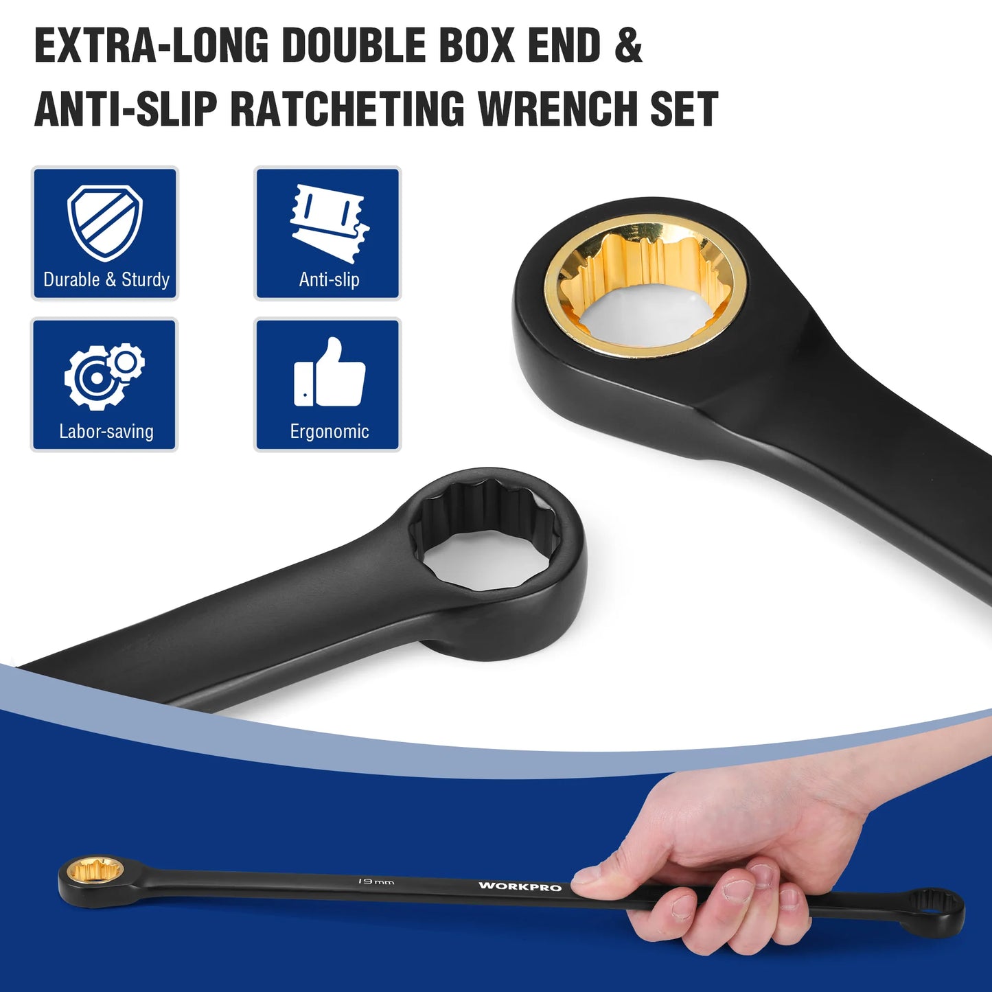 WORKPRO Extra Long Ratcheting Wrench Set CrV Steel