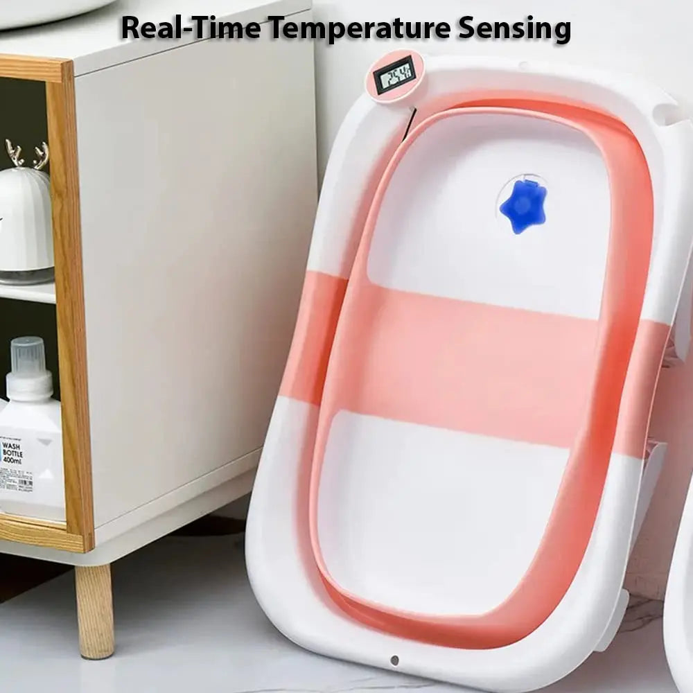 Foldable Baby Bath Tub With Non Slip Cushion And Thermometer