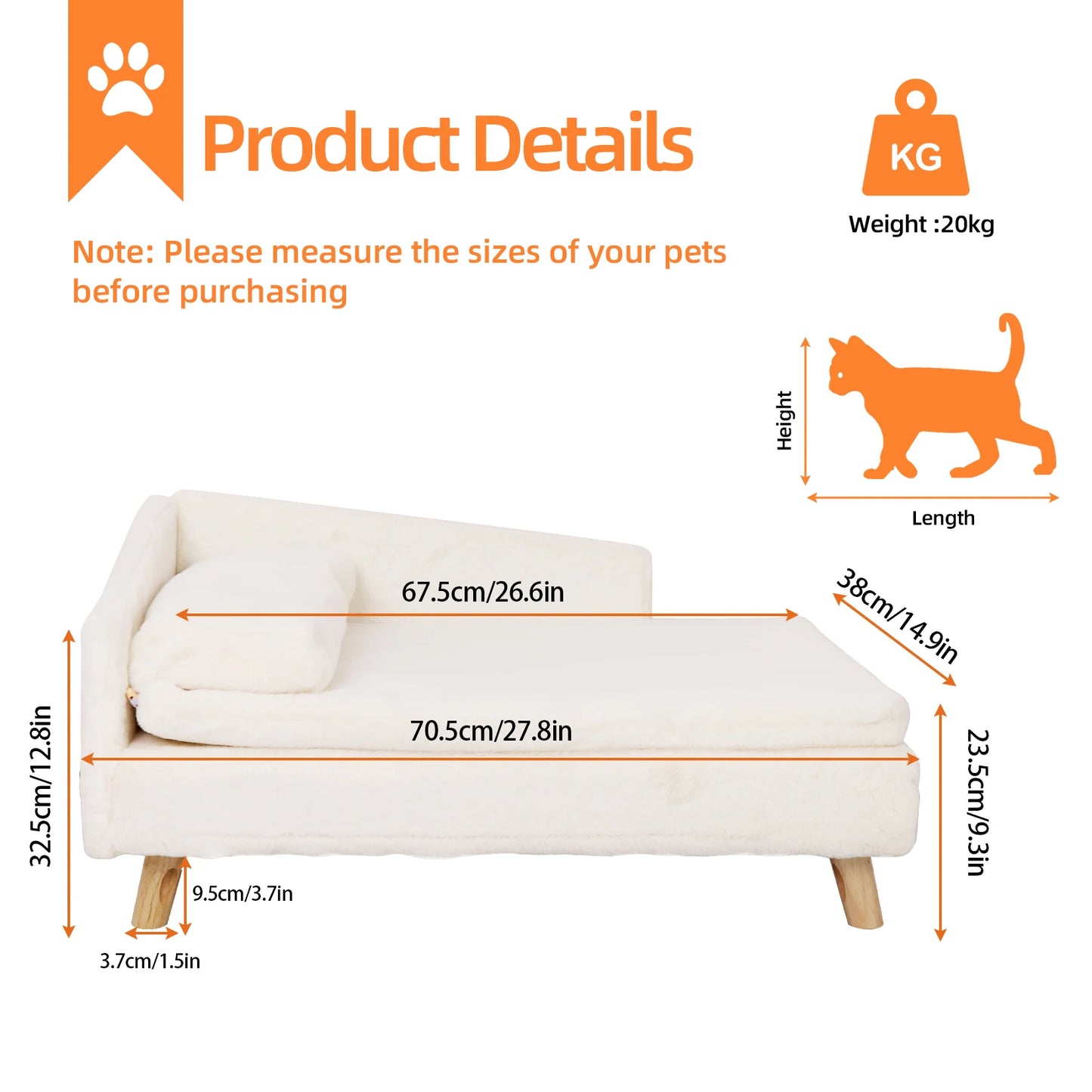 BINGOPAW Elevated Pet Bed Nordic Stool Sofa With Wood Legs