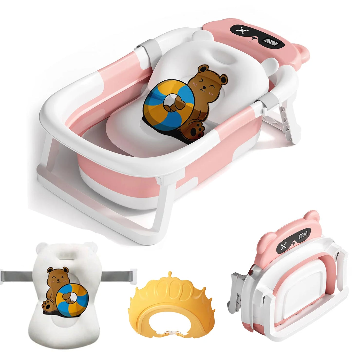 Foldable Baby Bath Tub With Cushion Thermometer For Newborns