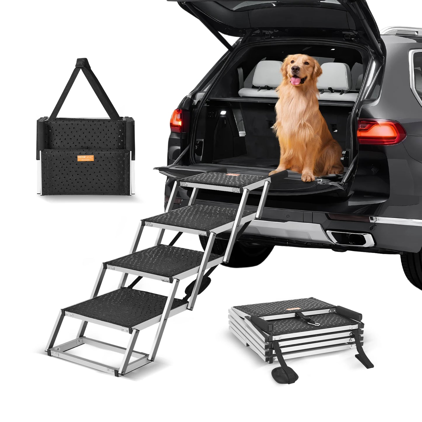 SucceBuy Dog Car Stair Folding Portable Pet Steps Lightweight Aluminum